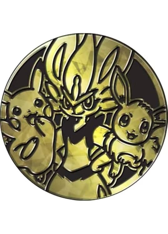 Pikachu, Cinderace, & Eevee Pokemon mønt (Guld - Cracked Ice Holo) - Stor