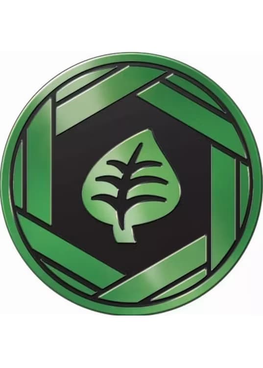 Grass type symbol Pokemon mønt (Grøn - Mirror Holo) - Stor